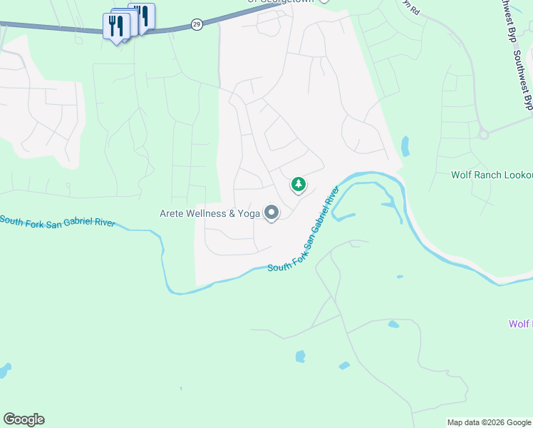 map of restaurants, bars, coffee shops, grocery stores, and more near 1401 Weir Ranch Road in Georgetown
