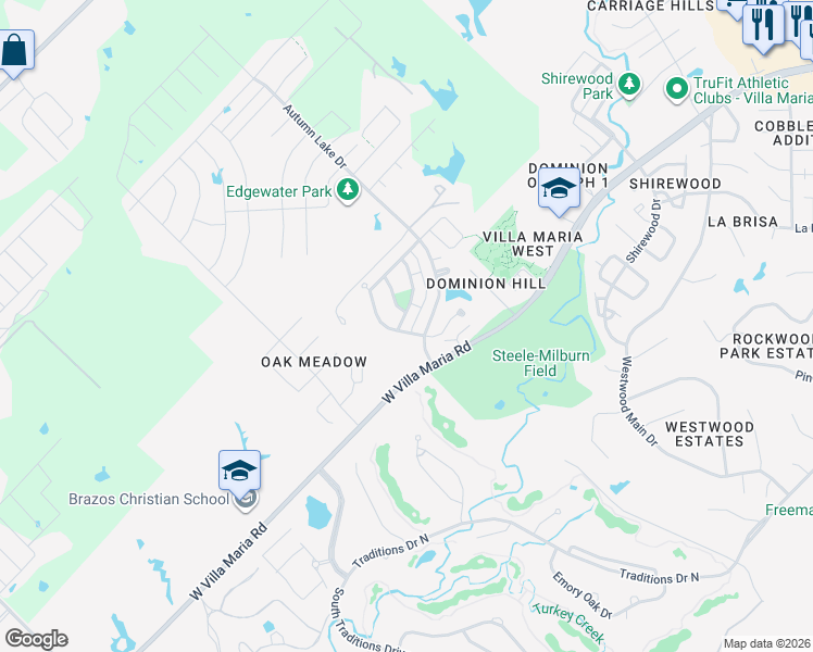 map of restaurants, bars, coffee shops, grocery stores, and more near 2012 Turning Leaf Drive in Bryan