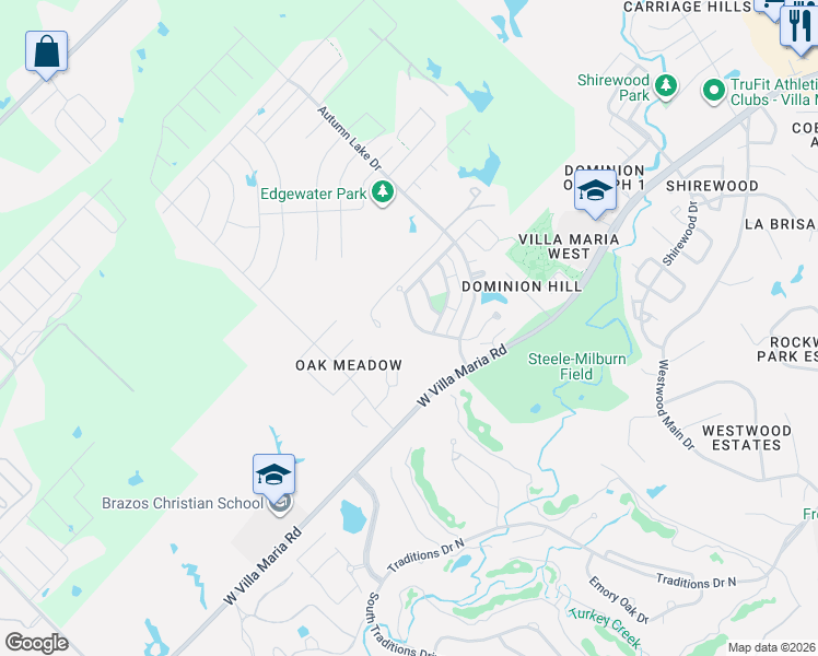 map of restaurants, bars, coffee shops, grocery stores, and more near 2024 Mountain Wind Loop in Bryan