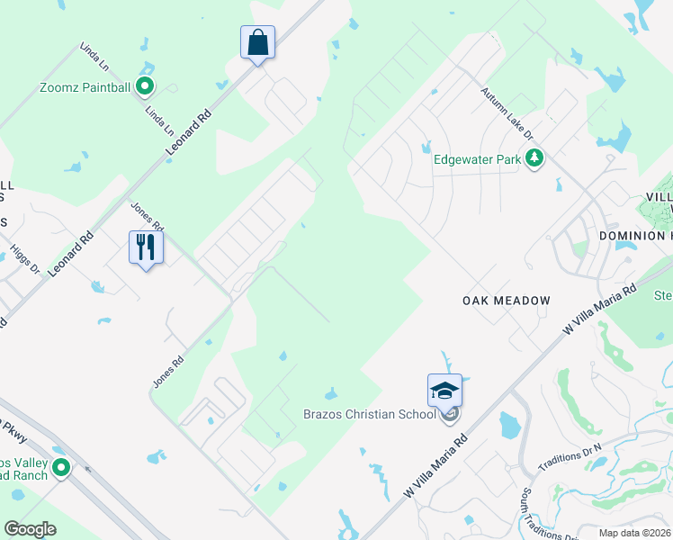 map of restaurants, bars, coffee shops, grocery stores, and more near 5249 Jones Road in Bryan