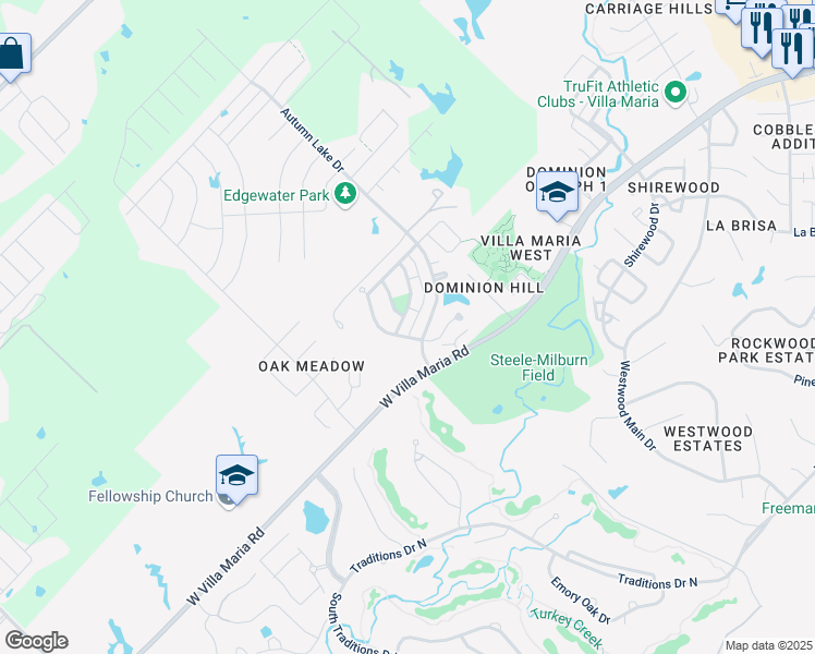 map of restaurants, bars, coffee shops, grocery stores, and more near 2002 Turning Leaf Drive in Bryan