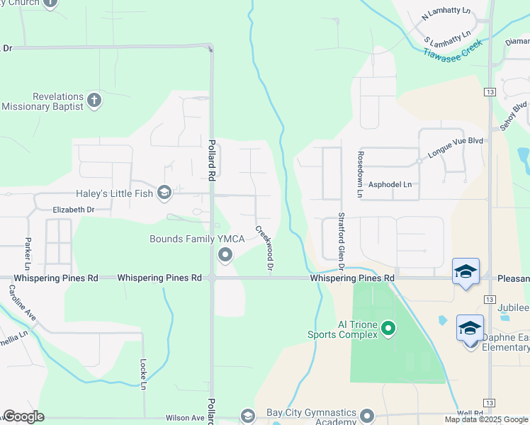 map of restaurants, bars, coffee shops, grocery stores, and more near 8189 Pine Log Court in Daphne