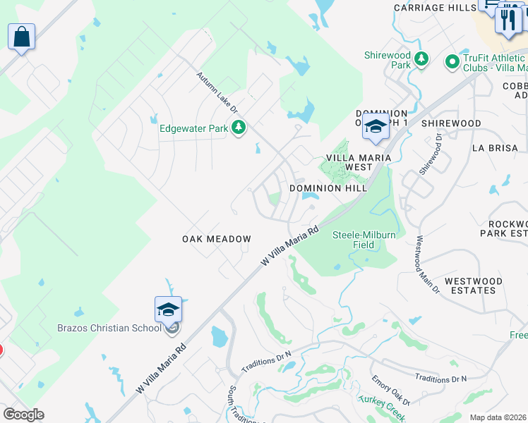 map of restaurants, bars, coffee shops, grocery stores, and more near 2024 Mountain Wind Loop in Bryan