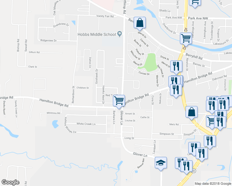 map of restaurants, bars, coffee shops, grocery stores, and more near 6180 Red Tail Drive in Milton
