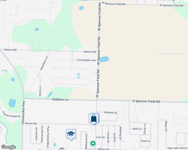 map of restaurants, bars, coffee shops, grocery stores, and more near 5117 West Spencer Field Road in Pace