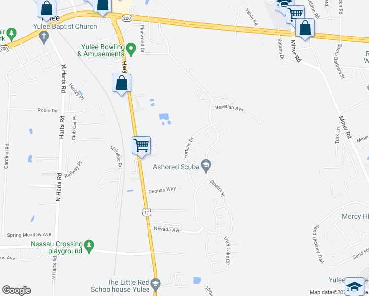 map of restaurants, bars, coffee shops, grocery stores, and more near 86217 Fortune Drive in Yulee