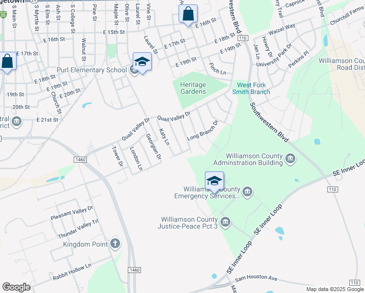 map of restaurants, bars, coffee shops, grocery stores, and more near 2300 Smith Branch Boulevard in Georgetown