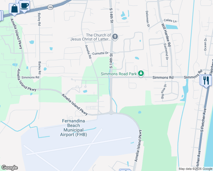 map of restaurants, bars, coffee shops, grocery stores, and more near 3101 South 14th Street in Fernandina Beach