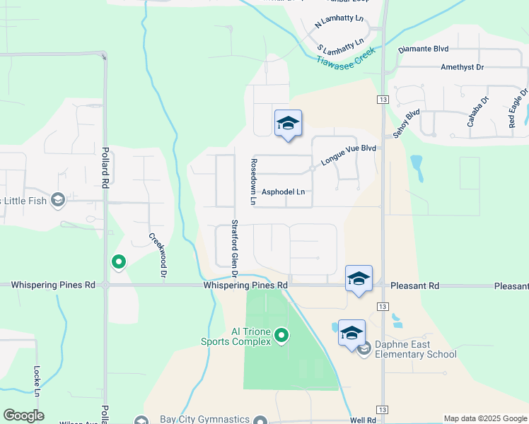 map of restaurants, bars, coffee shops, grocery stores, and more near 8650 Rosedown Lane in Daphne