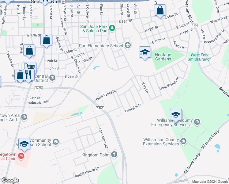 map of restaurants, bars, coffee shops, grocery stores, and more near 2198 Georgian Drive in Georgetown