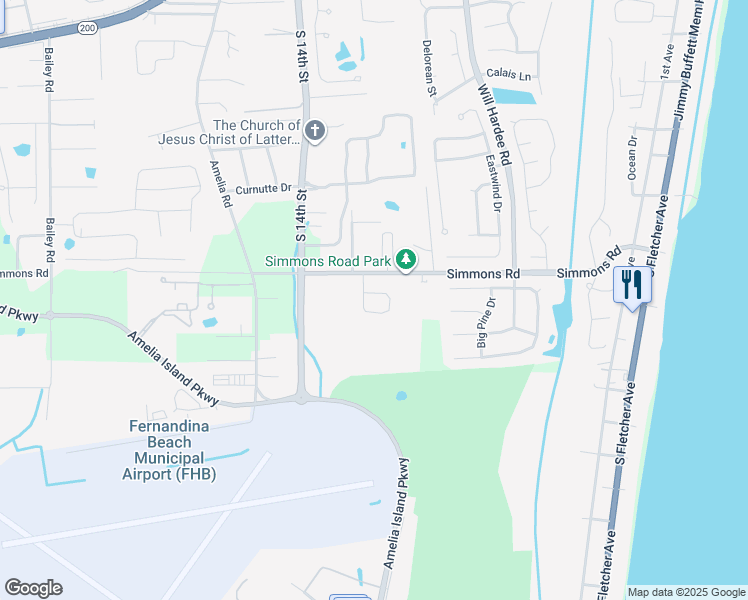 map of restaurants, bars, coffee shops, grocery stores, and more near 1520 Persimmon Circle in Fernandina Beach