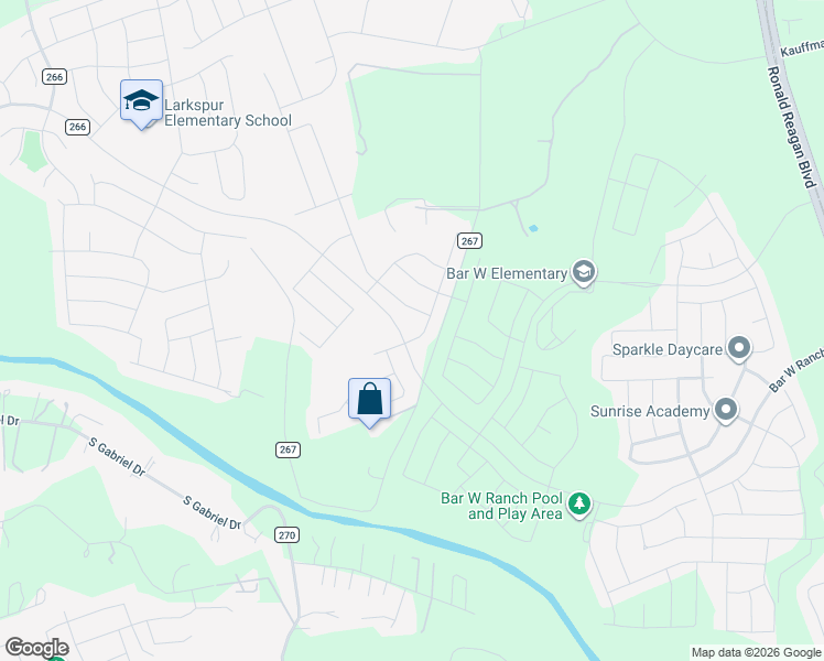 map of restaurants, bars, coffee shops, grocery stores, and more near 1052 County Road 267 in Georgetown
