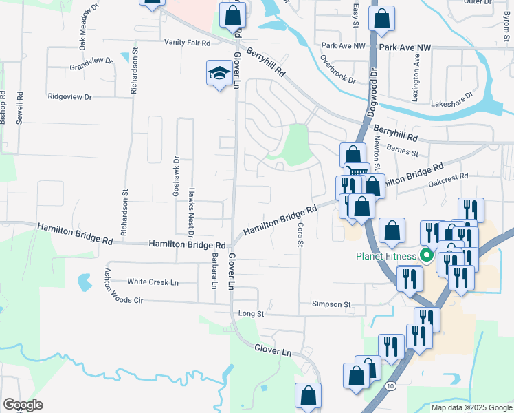 map of restaurants, bars, coffee shops, grocery stores, and more near 6338 Cottage Woods Drive in Milton