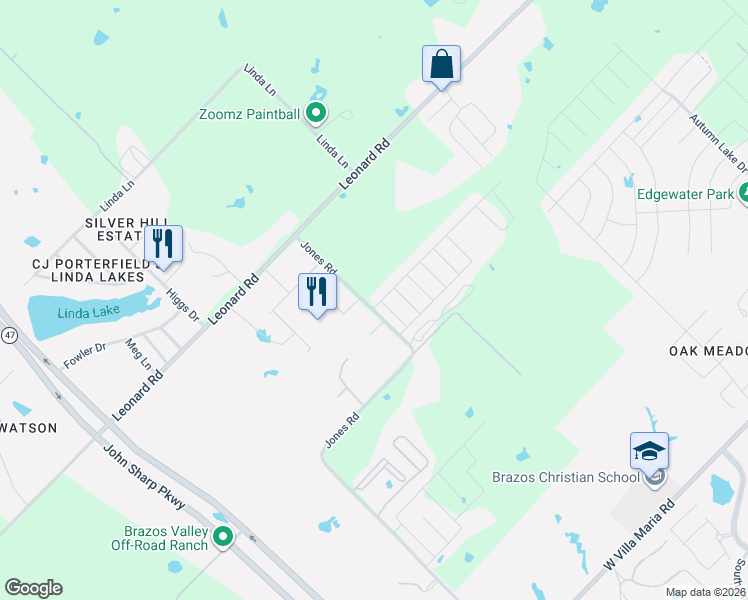 map of restaurants, bars, coffee shops, grocery stores, and more near 5703 Cerrillos Drive in Bryan