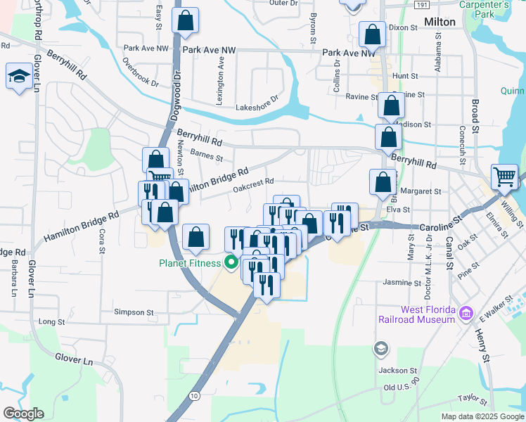 map of restaurants, bars, coffee shops, grocery stores, and more near 5149 Victoria Drive in Milton