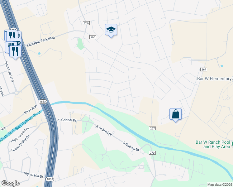 map of restaurants, bars, coffee shops, grocery stores, and more near 172 Mayney Lane in Leander