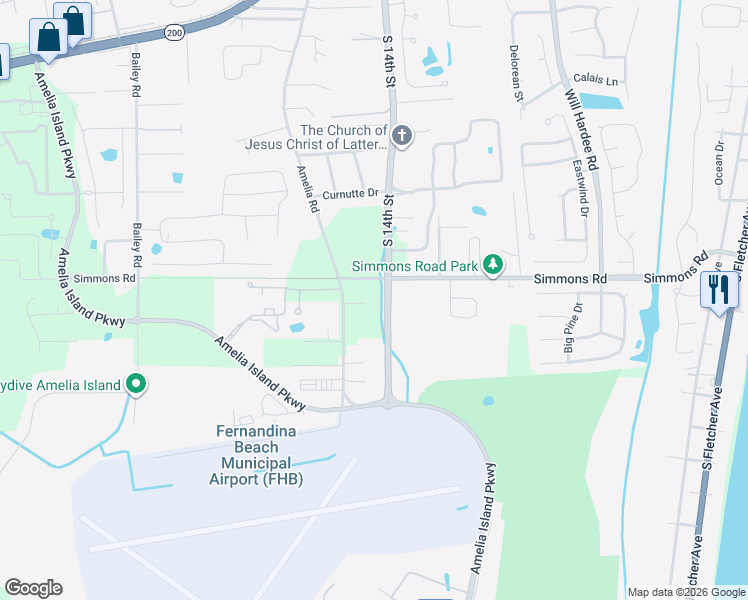 map of restaurants, bars, coffee shops, grocery stores, and more near 3101 South 14th Street in Fernandina Beach