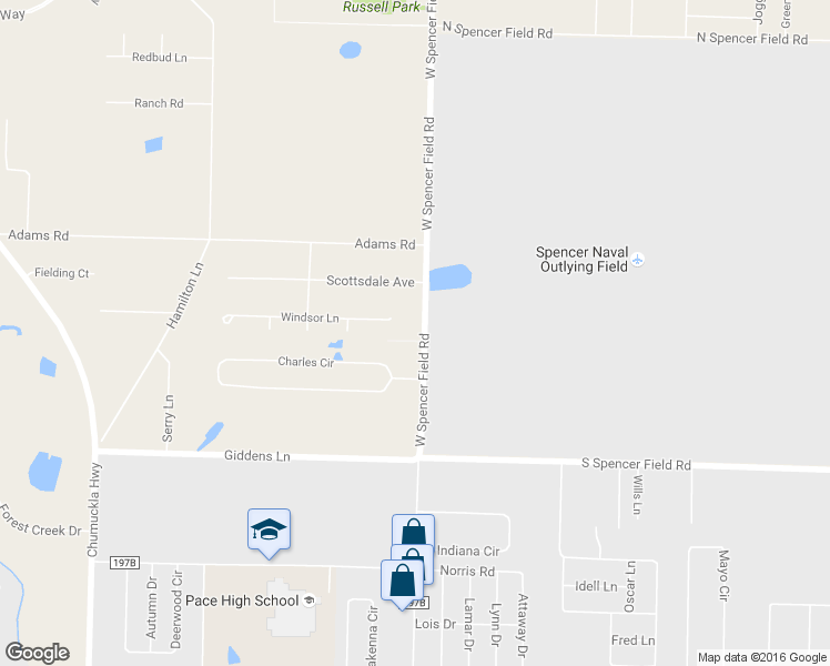 map of restaurants, bars, coffee shops, grocery stores, and more near 5117 West Spencer Field Road in Pace
