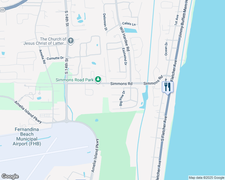 map of restaurants, bars, coffee shops, grocery stores, and more near 1890 Lakeside Drive North in Fernandina Beach