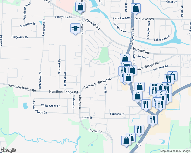 map of restaurants, bars, coffee shops, grocery stores, and more near 6306 Cottage Woods Drive in Milton