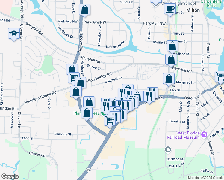 map of restaurants, bars, coffee shops, grocery stores, and more near 5176 Astor Street in Milton