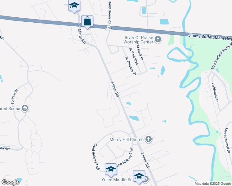 map of restaurants, bars, coffee shops, grocery stores, and more near 85706 Miner Road in Yulee
