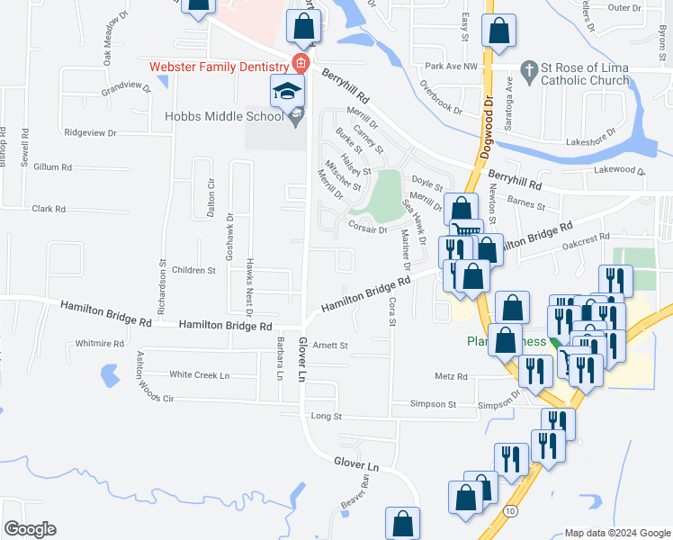 map of restaurants, bars, coffee shops, grocery stores, and more near 6346 Cottage Woods Drive in Milton