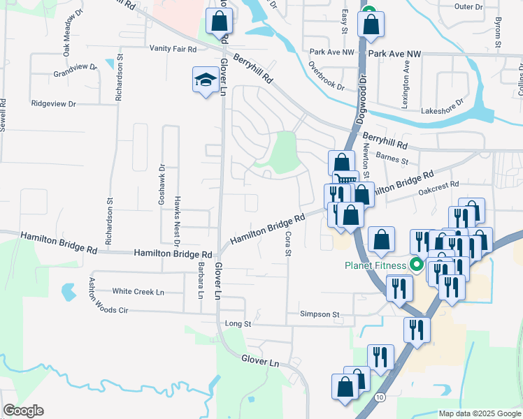 map of restaurants, bars, coffee shops, grocery stores, and more near 6302 Cottage Woods Drive in Milton