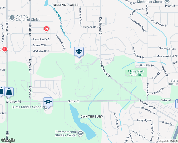 map of restaurants, bars, coffee shops, grocery stores, and more near 5741 Southland Dr in Mobile