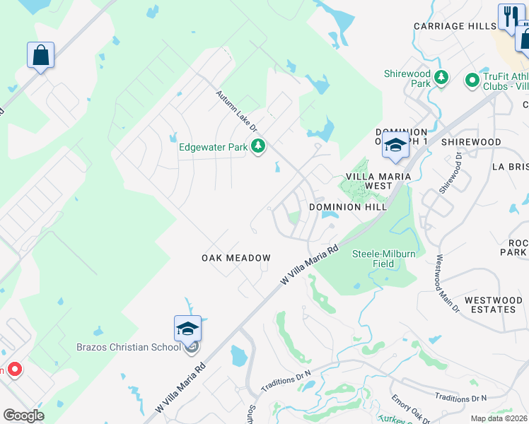 map of restaurants, bars, coffee shops, grocery stores, and more near 2041 Mountain Wind Loop in Bryan