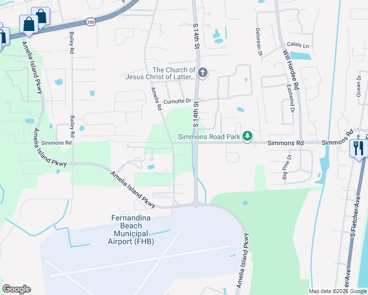 map of restaurants, bars, coffee shops, grocery stores, and more near 3101 South 14th Street in Fernandina Beach