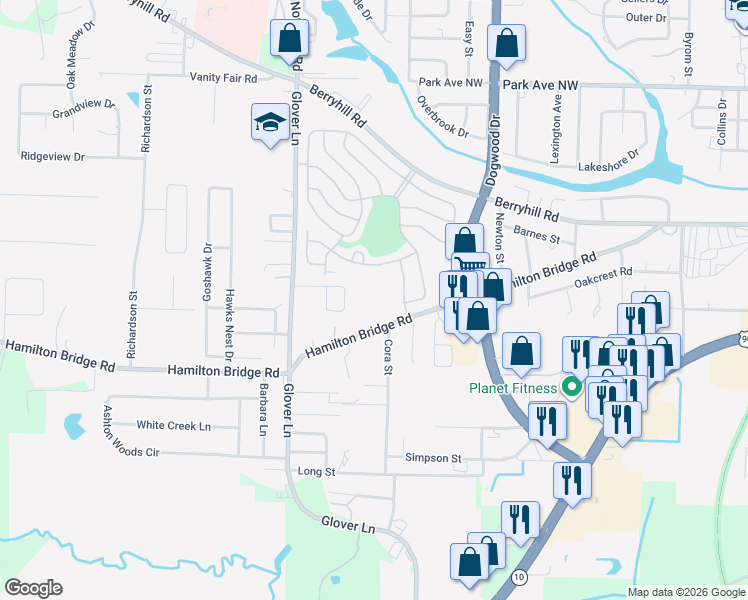 map of restaurants, bars, coffee shops, grocery stores, and more near 6268 Hamilton Bridge Road in Milton
