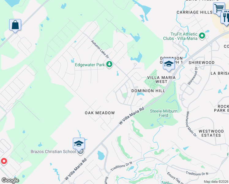 map of restaurants, bars, coffee shops, grocery stores, and more near 2131 Mountain Wind Loop in Bryan