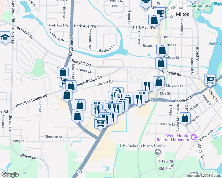 map of restaurants, bars, coffee shops, grocery stores, and more near 5174 Victoria Drive in Milton