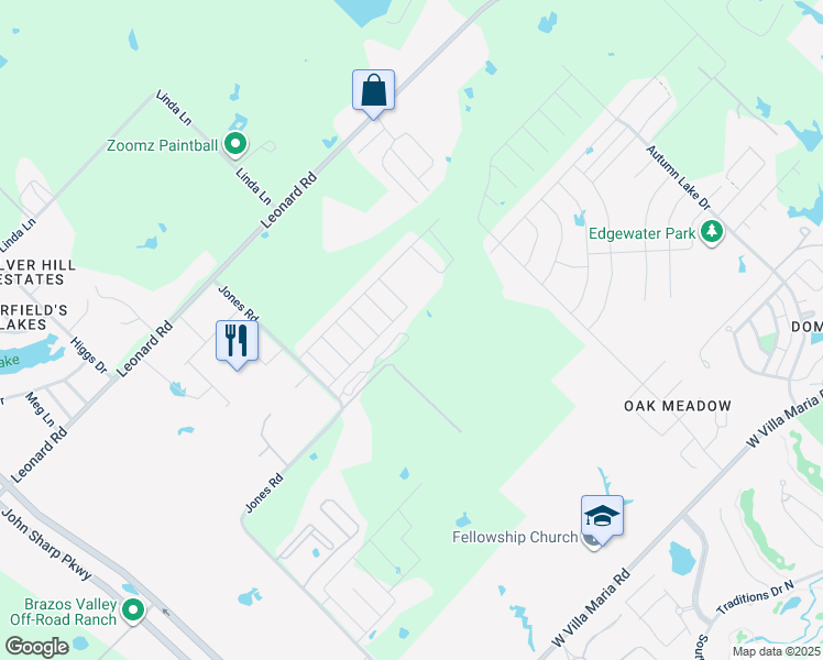 map of restaurants, bars, coffee shops, grocery stores, and more near 5249 Jones Road in Bryan