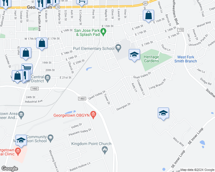 map of restaurants, bars, coffee shops, grocery stores, and more near 2198 Georgian Drive in Georgetown