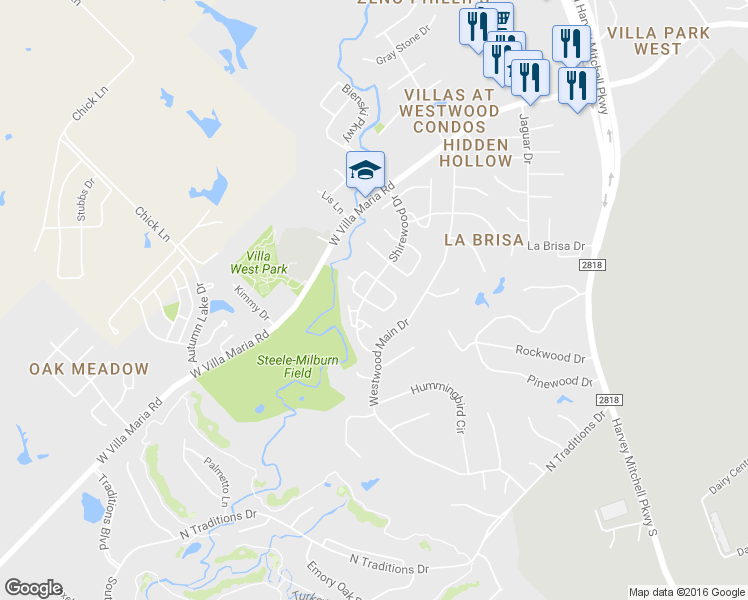map of restaurants, bars, coffee shops, grocery stores, and more near 2900 Helms Gate Circle in Bryan