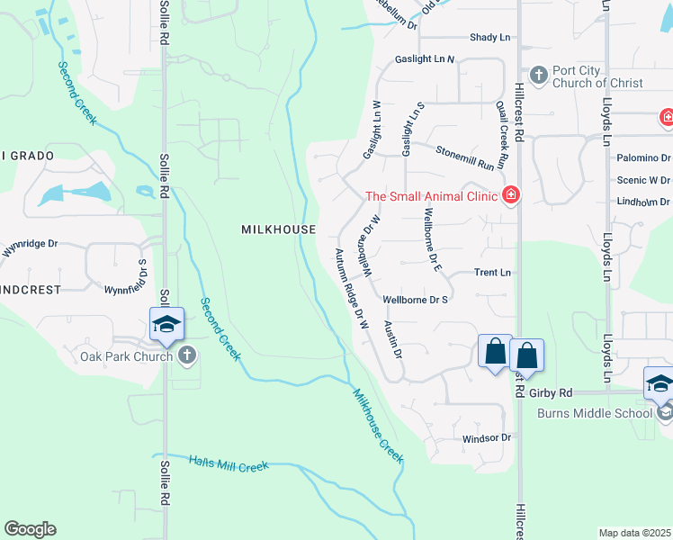 map of restaurants, bars, coffee shops, grocery stores, and more near 3120 Autumn Ridge Drive West in Mobile