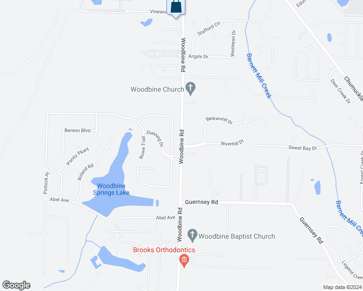 map of restaurants, bars, coffee shops, grocery stores, and more near 4593 Woodbine Road in Milton