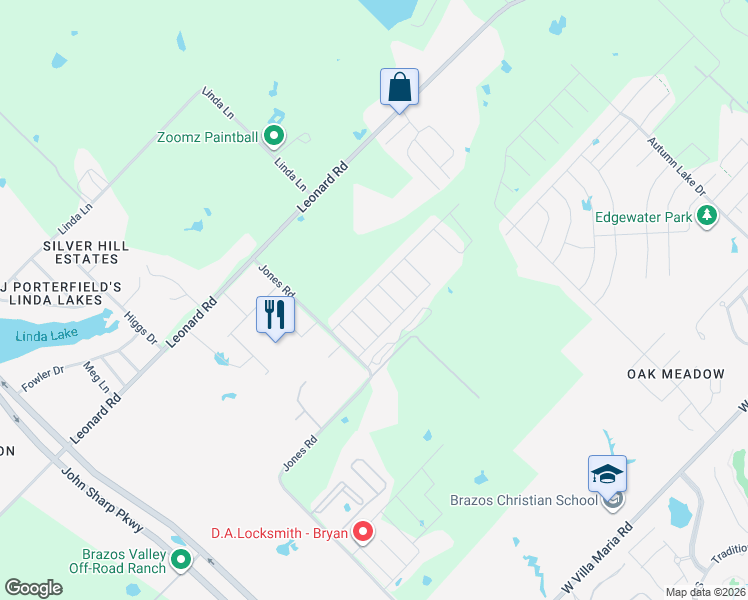 map of restaurants, bars, coffee shops, grocery stores, and more near 4703 Coyotillo Way in Bryan