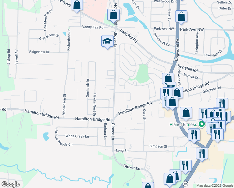 map of restaurants, bars, coffee shops, grocery stores, and more near 6209 Cottage Woods Drive in Milton
