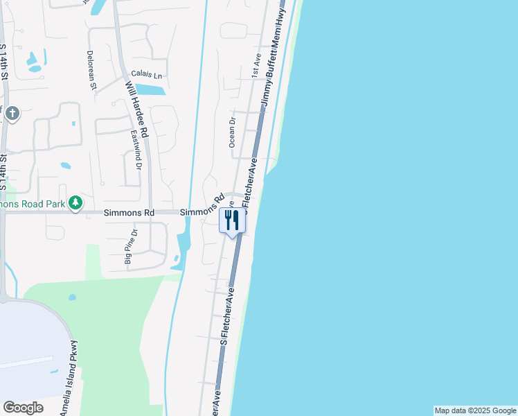 map of restaurants, bars, coffee shops, grocery stores, and more near 3036 South Fletcher Avenue in Fernandina Beach