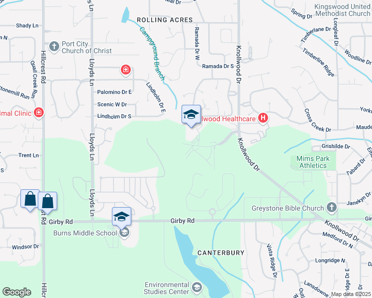 map of restaurants, bars, coffee shops, grocery stores, and more near 5800 Southland Drive in Mobile