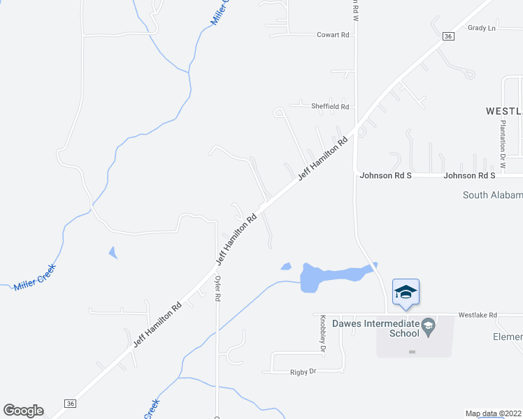 map of restaurants, bars, coffee shops, grocery stores, and more near County Road 36 in Mobile