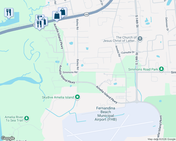 map of restaurants, bars, coffee shops, grocery stores, and more near 549 Spanish Way West in Fernandina Beach