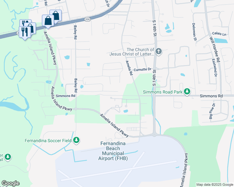 map of restaurants, bars, coffee shops, grocery stores, and more near 670 Spanish Way East in Fernandina Beach