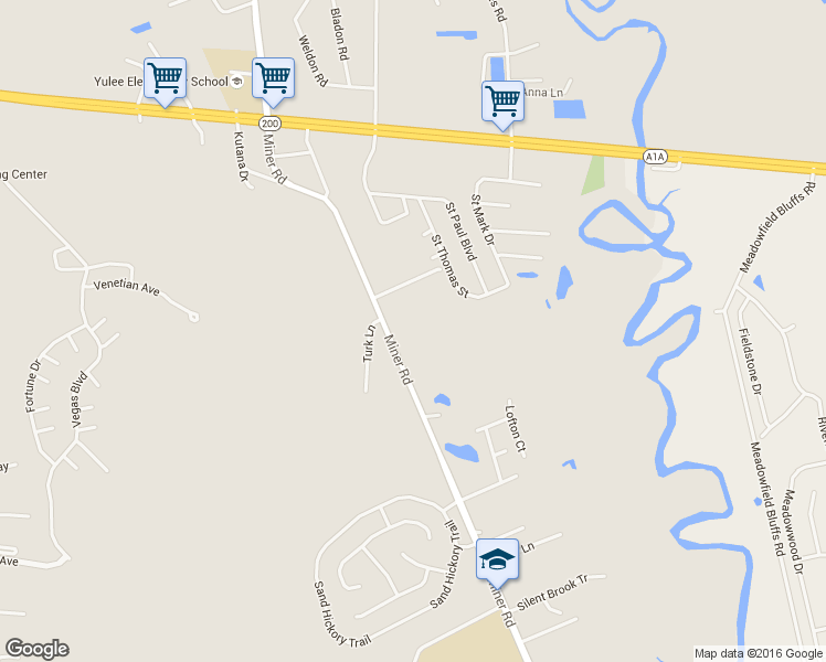 map of restaurants, bars, coffee shops, grocery stores, and more near 85706 Miner Road in Yulee