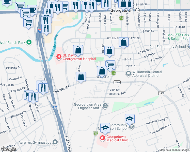 map of restaurants, bars, coffee shops, grocery stores, and more near 530 West 22nd Street in Georgetown