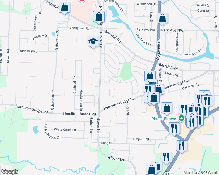 map of restaurants, bars, coffee shops, grocery stores, and more near 6242 Cottage Woods Drive in Milton