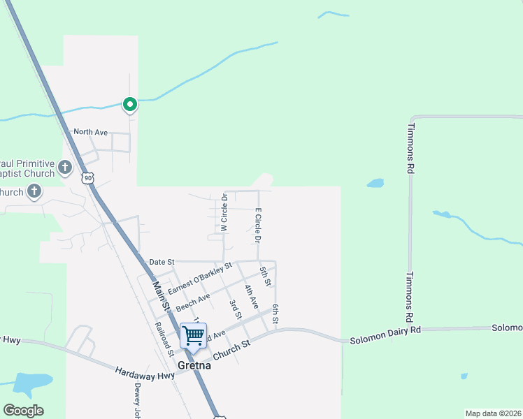 map of restaurants, bars, coffee shops, grocery stores, and more near 214 East Circle Drive in Gretna